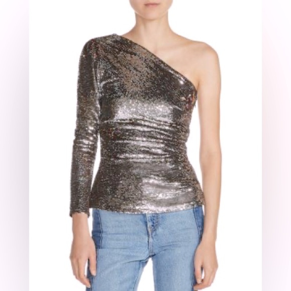 NWT Maje Metallic Sequin One Shoulder Top NYE Holiday